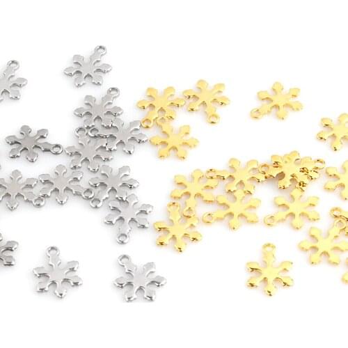 20pcs 12*10mm Stainless Steel Pendant Christmas Snowflake Charm Pendants For Make Earring Necklace Jewelry Handmade Accessories