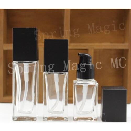 20ML 30ML Transparent Square Liquid Foundation Glass bottle BB Cream Refillable Bottles Lotion Skin Care cosmetic containers