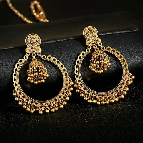 Retro Gypsy Gold Flower Indian Drop Earrings 2020 Women Orecchini Jewelry Vintage Ladies Jhumka Earrings