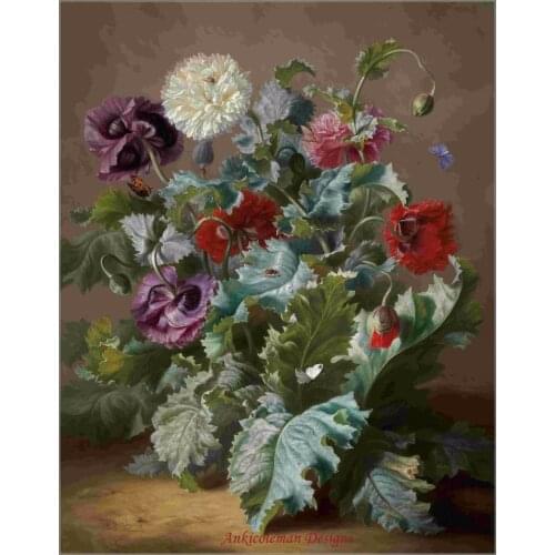 Needlework for embroidery DIY DMC - Counted Cross Stitch Kits 14 ct Oil painting - Still Life with Poppies and Butterflies
