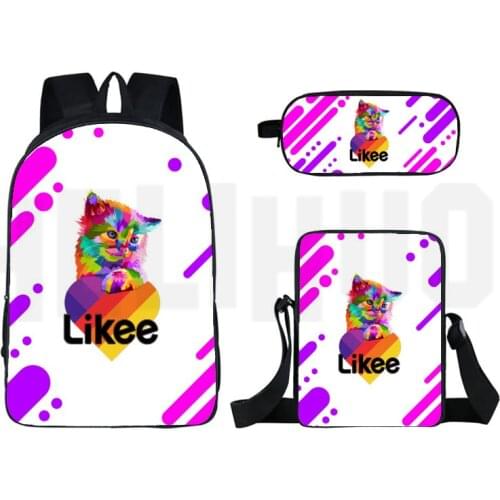 New LIKEE Video App Backpack 3D Print Likee 3pcs/set Bag Double Layer Zipper Back Pack Pencil Case Bagpack Russia Type Bookbag