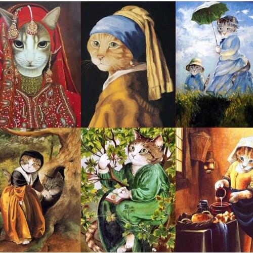 Mix 10pcs retro cats print fabric diy sewing patchwork Court cat design home decora making purse material cloth Frame Painting