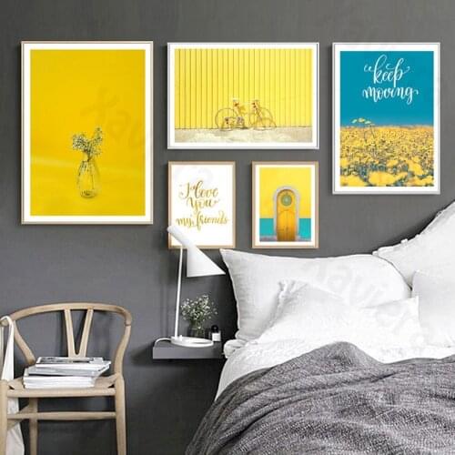 Modern Yellow Style Poster Bicycle Vase Landscape Nordic Canvas Painting Hd Print Picture Interior Home Decoration Living Room