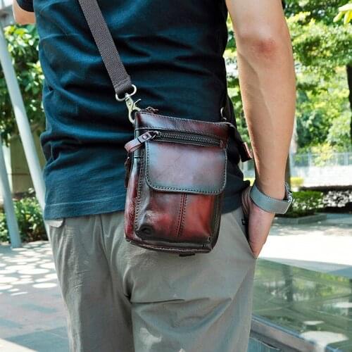 Fashion Mens Leather Multifunction Shoulder Satchel Bag Designer Cigarette Case Phone Pouch Hook Belt Waist Bag Pack 611-18bu