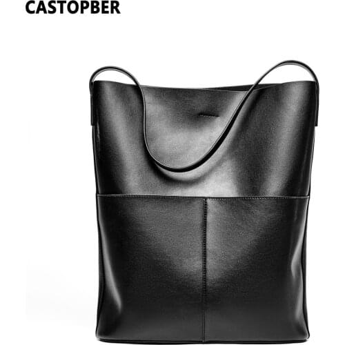 Fashion Ladies Large Split Leather Tote Bag For Work Bucket Simple 2 Pcs Composite Bag Set Women Shoulder Shopping Bags Famous