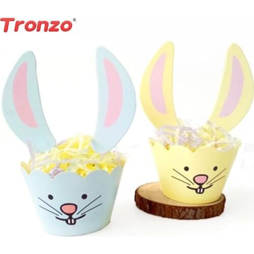 Tronzo 12pcs Bunny Cupcake Wrapper Topper Birthday Party Decorations Kid Bunny Party Rabbit Ear Cake Topper Easter Decoration