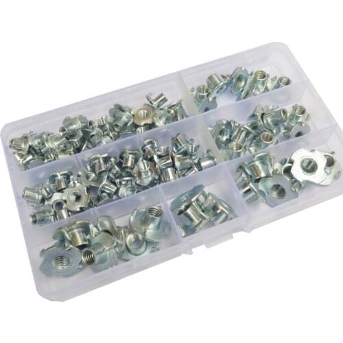 Thickened Steel 90PCS M4 M5 M6 M8 Zinc Plated Four Claws Nut Speaker Nut T-nut Blind Pronged Tee Nut Furniture Hardware