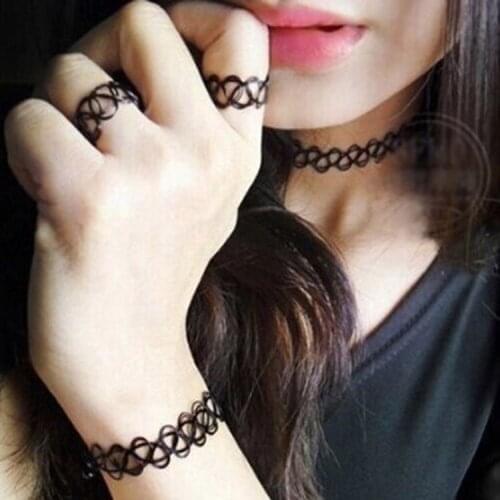 Harajuku punk vintage tattoo hollow braided fishing line stretch arm chain anklet necklace bracelet ring jewelry set wholesale