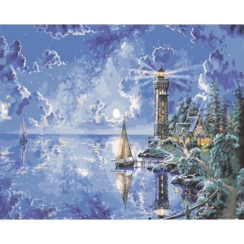 Scenery Embroidery Mosaic Animal Lighthouse Diamond Painting Kits Beads Picture Wall Paper Rhinestones Drawing Christmas Gift