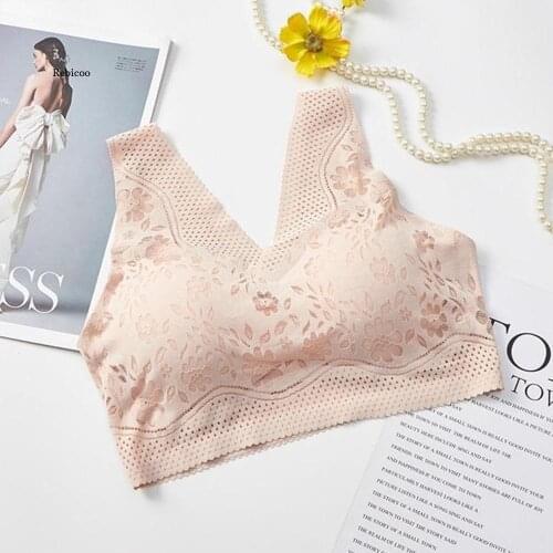 Female Seamless Breathable Lace Push Up Bras for Women Sexy Wire Free Top Lingerie V-Neck Bralette Low Back Underwear Plus Size