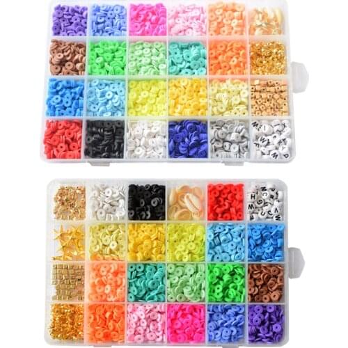 1 Set Flat Round Polymer Clay Spacer Beads for Jewelry Making Bracelets Necklace Earring DIY Craft with Scissors 6mm 24 Kinds