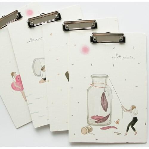 1 pcs Office A4 Carton Wooden Paper Holding File Clamp Clip Board Pattern Random Office Supplies