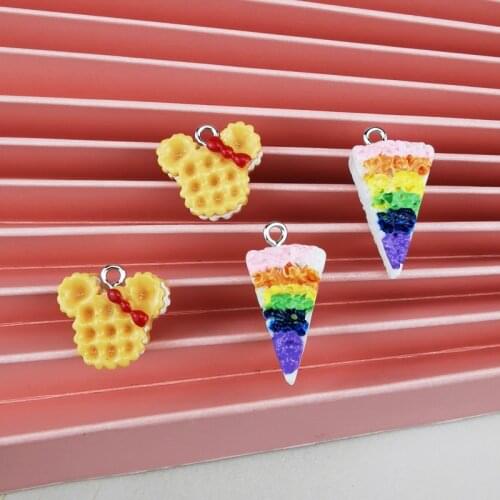 10pcs 3D Resin Rainbow Triangle Cake Mickey Cookie Earring Charms Resin Necklace Pendant Keychain Jewelry Finding Phone Case DIY