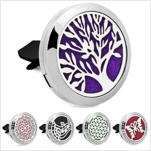 CG031-CG056 Flower of life Car Perfume Diffuser Locket Vent Clip 316L Stainless Steel Tree of life 30mm Magnet 10pcs free pads