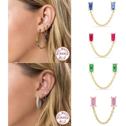 100% 925 Sterling Silver Minimalist Double Stud Earrings Fine Jewerly Accessories Rainbow Ziron Earring For Ladies Woman Girls