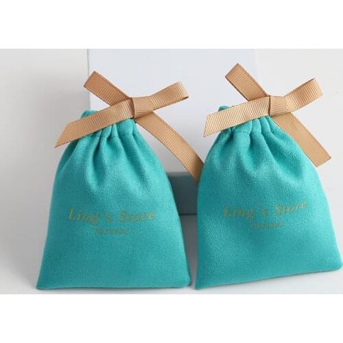 100 Custom Drawstring Bags Personalized Logo Velvet Flannel Jewelry Packaging Pouches Chic Wedding Favor Bags Green