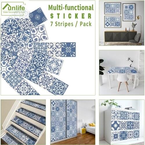 7Pcs Retro Morocco Self-adhesive Tile Wall Stickers Stairs Table Cabinet DIY Wallpaper