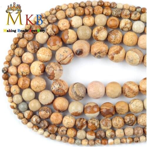 4/6/8/10/12mm Natural Stone Beads Faceted Picture Jaspers Loose Beads for Jewelry Making Diy Bracelet Necklace Accessories 15"
