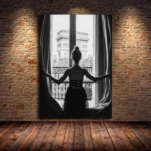 Black and White Sexy Window Girl Nordic Canvas Painting Fashion Beautiful Woman Posters Wall Art Pictures Living Room Unframed