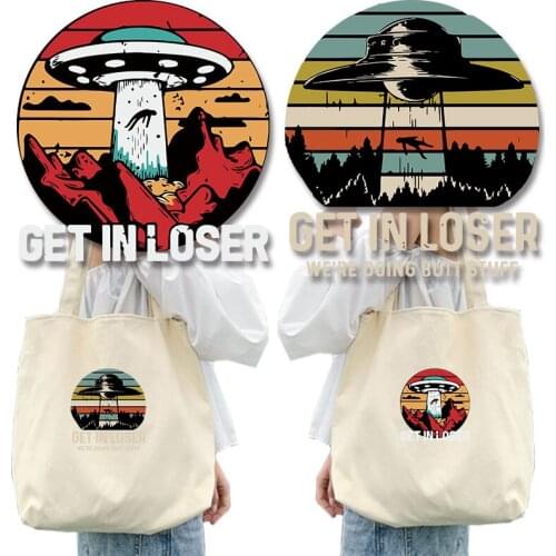 European and American circular mushroom shaped spaceship letter printing pattern Heat Transfer for Clothing DIY Appliques