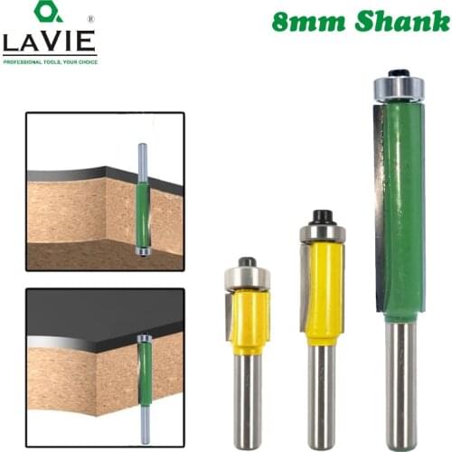 1pc 8mm Shank 2" Flush Trim Router Bit with Bearing for Wood Template Pattern Bit Tungsten Carbide Milling Cutter for Wood