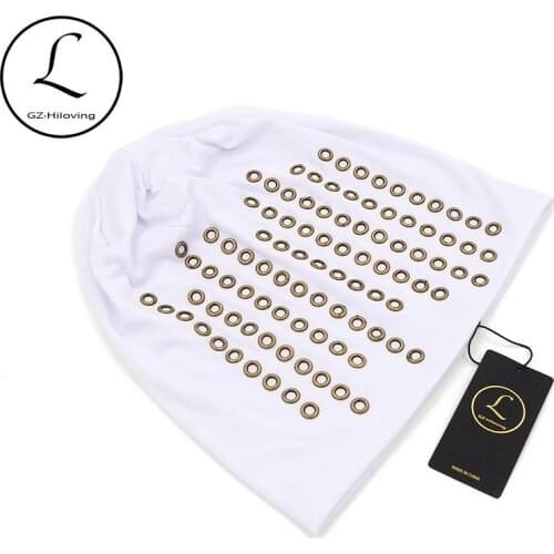 GZHILOVINGL Solid Spring Skullies New Arrival White Beanie Hats for Women Novelty Metal Round Bonnet Womens Gorro 70425