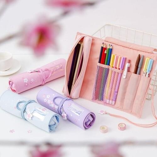 Creative cherry Double bag Pen curtain Cute pencil case big school Pencil cases for girls student Stationery box Kawaii pen case
