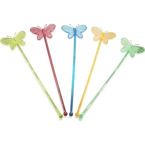 Kitchen Barware Bar Tools Disposable Plastic transparent multicolour cocktail butterfly cocktail whisks 60pcs/lot