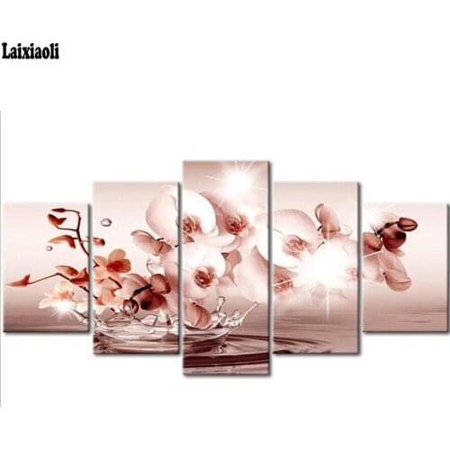 5pcs Full Square/Round Drill 5D DIY Diamond Painting new Cross Stitch"orchid Flower "diamond Embroidery mosaic image Decor Home