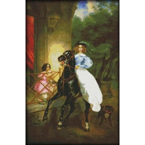 The Horse Riding Woman Counted Cross Stitch Kits Printed Canvas Embroidery 11CT 14CT Diy Handmade Needlework Home Decor Painting