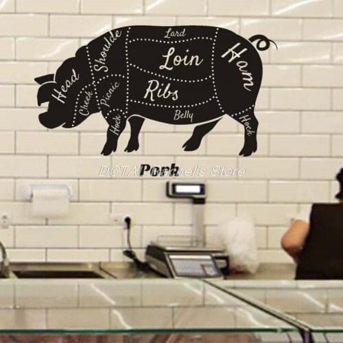 Pork Decals Wall Vinyl Decal Home Decor Art Sticker Pork Cuts Butcher Meat Pig Cattle Room Removable Stylish Mural