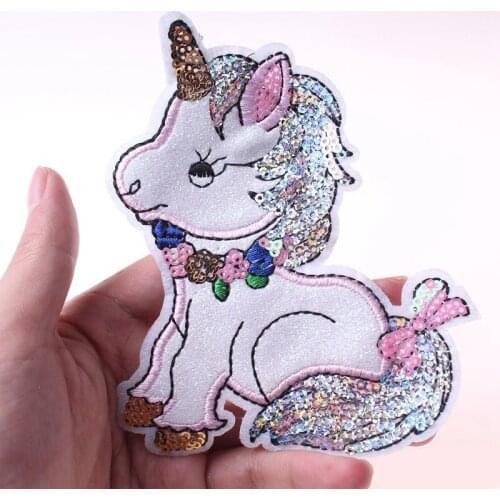 Unicorn Patch Sequins Patches On Clothes Cartoon Sew on Patches For Clothing DIY Animal Patch Stripe For Clothes Sticker Appliqu