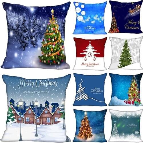 Christmas Tree Party Pillowcase Satin Fabric Pillow Cover Square Zipper Pillow Cases Home Office Wedding Decorative Friend Gift