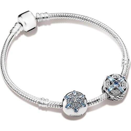 NEW 100% 925 Sterling Silver ZT0165 Ice Crystal Winter Stars Snowflake Strings Bracelet Set Original Womens Jewelry Collection
