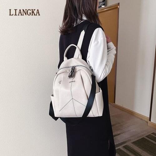2020 New Soft Leather Ladies Backpack Brand Luxury Designer Large Capacity Casual Travel Bags White Main Sac