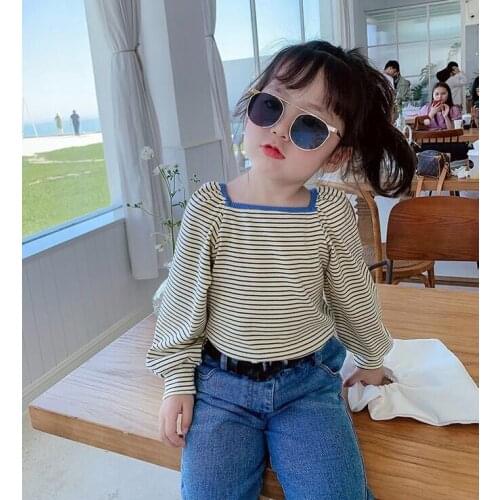 2021 New Stlye Girls Striped T-Shirt Full Sleeve Spring Fashion Cotton Girls Top 1-6t QI182
