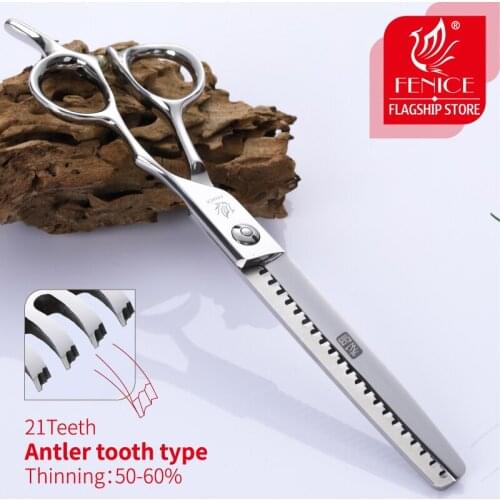 Fenice Japan 440C 7 inch pet grooming reversed tooth shark thinning shear in dog scissors tesoura tijeras thinning rate 50-60