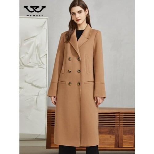 Autumn and winter 2021 high-end camel wool coat double breasted double-sided cashmere coat womens medium length