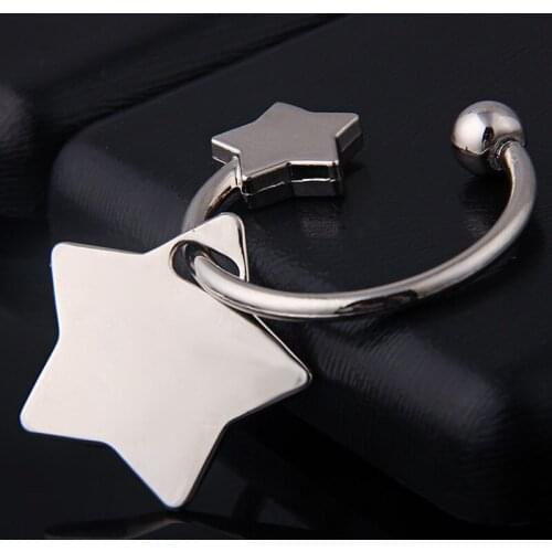 Personalized Lucky Star Keychain Custom Fashion Logo Couple Car Pendant Keychains Creative Metal Pentagon laser Carved Keyring
