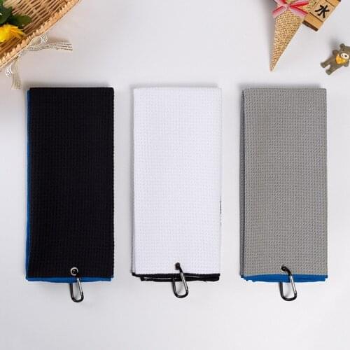 Waffle Weave Golf Clean Towel Microfiber LightWeight Quick Dry Clubs Drivers Outdoor Hiking Swimming Sports Towel With Carabiner
