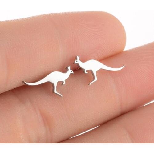 Lovely Stainless Steel Australia Kangaroo Studs Earrings Cute Small Animal Earring for Women Girls Kid Children Birthday Gift