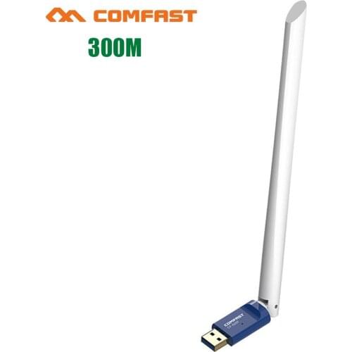 Comfast WiFi USB 2.0 Adapter Receiver for Desktop Laptop PC 6dBi Antenna 2.4GHz 300Mbps Wireless Network Card Dongle for Windows