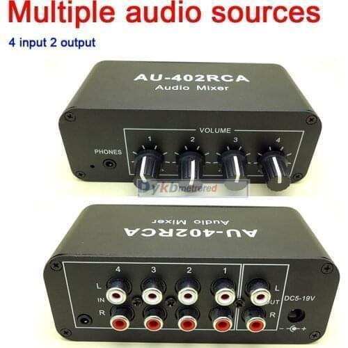 Multi-Source RCA Mixer Stereo Audio Audio Switch Switcher 4 input 2 output driver headphone volume control FOR Power amplifier