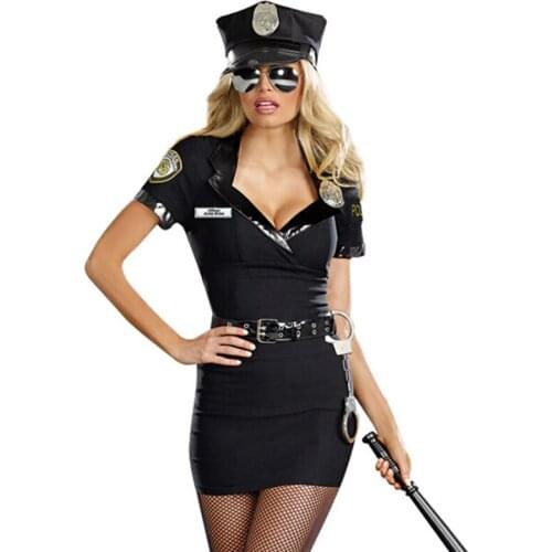Sexy Police Woman Officer Uniform Costume Fantasy Military Cop Outfit Cosplay Halloween Carnival Party Fancy Dress