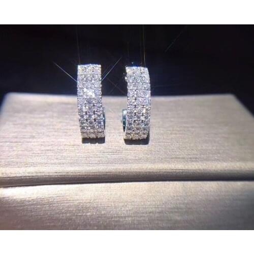 18K Soild White Gold Real Diamond Stud Earrings Round Romantic Wedding Jewelry for Women Luxury Brincos Gold Jewelry Gift Office