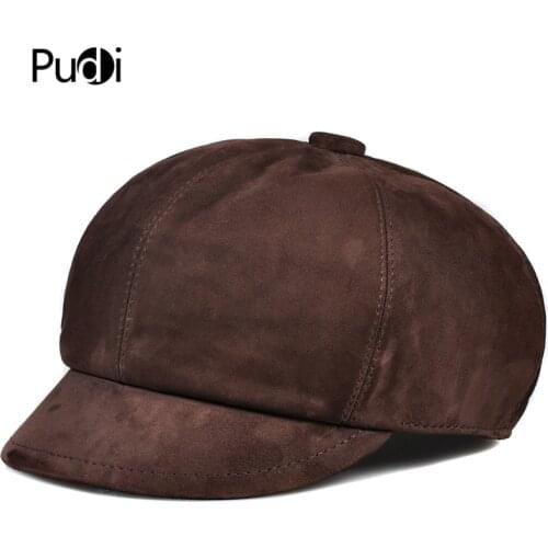 Pudi Man Real Leather Cap Hat 2019 Fashiong Boys Cabbie Hats Newsboy Caps HL913