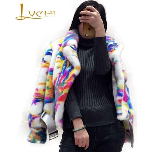 LVCHI Winter 2019 Import Velvet Turn-down Collar Real Mink Fur Coat Womens Nine Quarter Short With Adjustable Waist Mink Coats