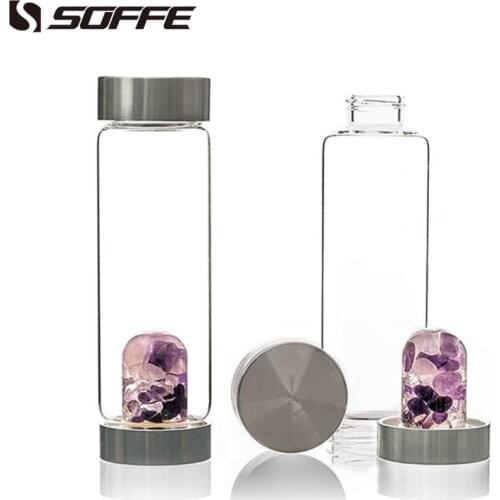 Soffe 600ml Energy Healing Natural Crystal Water Bottle Gemstone Quartz My Crystal Glass Water Bottles Bpa Free With Lid Tumbler