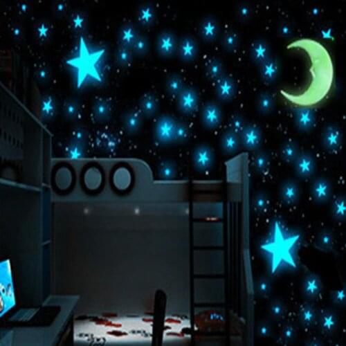 Glow In the Dark Moon stickers Fluorescent Stickers Luminous 3D Wall Stickers Kids Baby Rooms DIY Home Decor Moon Sticker Decal