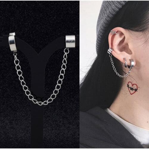 Titanium Steel Chained Clip Earrings For Women Teens Girls Hip Hop Punk Trendy Chain Earring Party Street Fashion Jewelry Gifts